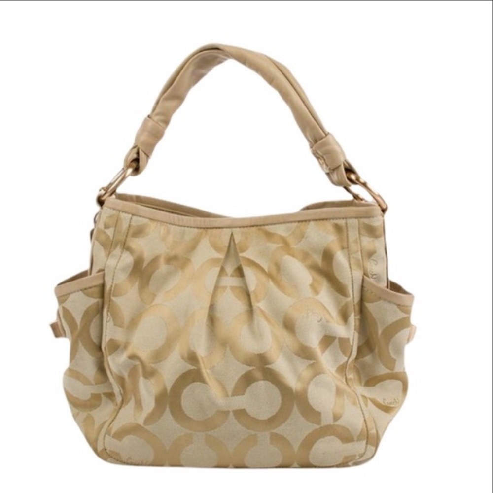 Coach Parker 13427 Signature Op Art Purse Beige Canvas Shoulder Bag